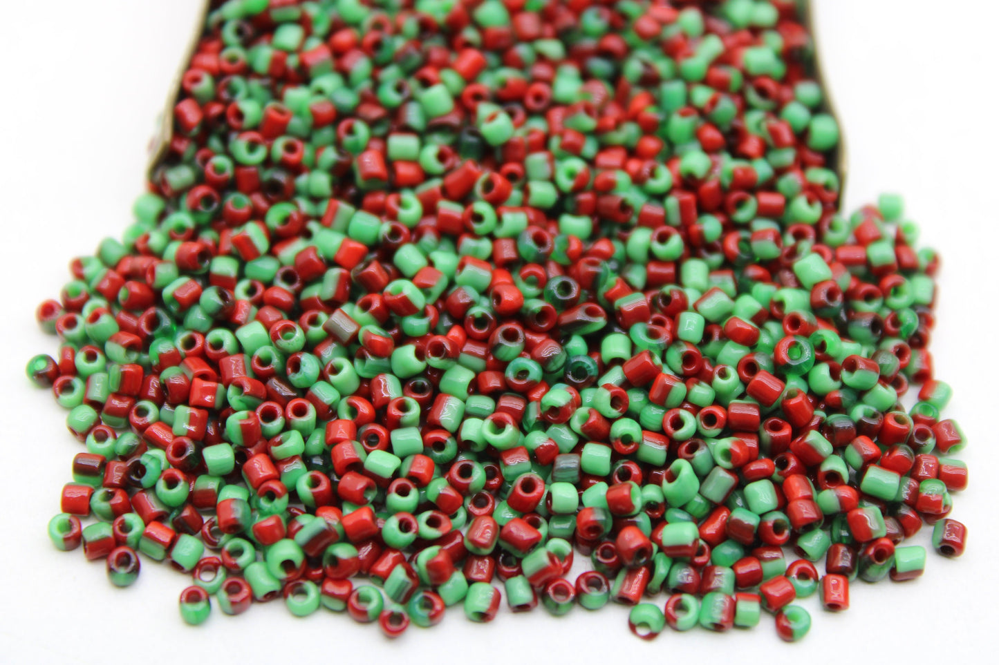 11/0 Dark Red-Green Striped Seed Beads, 20/50/100 Grams Packs, Embroidery Beads, Jewelry Beads, Craft Supply, Rondelle Beads, Indian Beads, 515/23.
