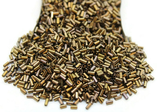 Czech Bugles, Size 3 MM, Metallic Dark Bronze, 10/20/50/100 Grams Pack, Czech Seed Beads, Embroidery Beads, Jewelry Beads, Craft Supply, 721SM