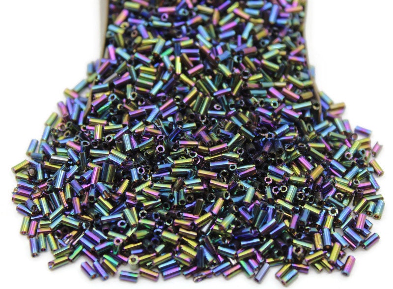 Czech Bugles, Size 3mm, Green Iris, 10/20/50/100 Grams Pack, Czech Seed Beads, Embroidery Beads, Jewelry Beads, Craft Supply, 49RBSM