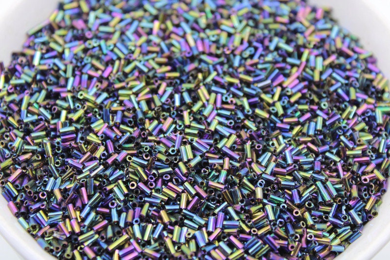 Czech Bugles, Size 3mm, Green Iris, 10/20/50/100 Grams Pack, Czech Seed Beads, Embroidery Beads, Jewelry Beads, Craft Supply, 49RBSM