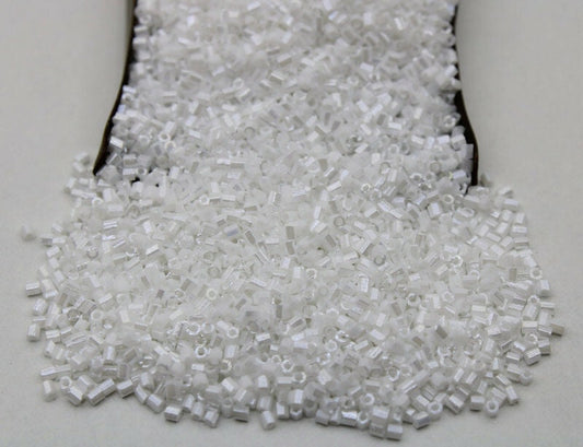 15/0 Czech 2 Cut, Opaque White Luster, Hex Glass Seed Beads, 10/20/50/100 Grams Packs, Embroidery making, Jewelry Making, Vintage Beads, 121/3