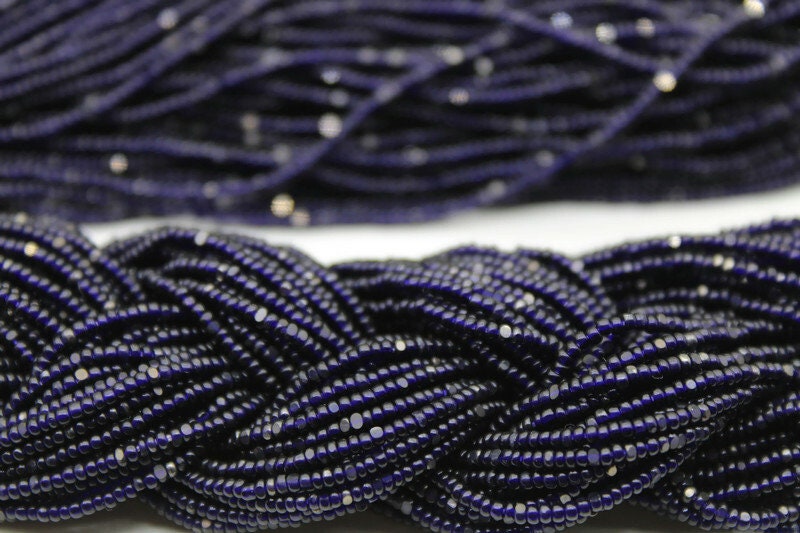 13/0 Charlotte Cut Beads, Tr. Navy Blue with Silver Gleams, 1/3/5 Hanks, Preciosa Ornella Beads, Embroidery Beads, Craft Supply, Findings, 30110.