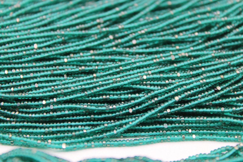 13/0 Charlotte Cut Beads, Tr. Sea Green with Silver Gleams, 1/3/5 Hanks, Preciosa Ornella Beads, Embroidery Beads, Craft Supply, Findings, 50710.
