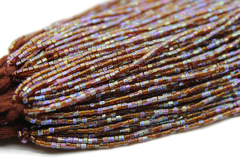 Miyuki Hexagon 2 Cut, 15/0, Dark Topaz AB, Japanese Beads, 1 Hank, Embroidery Beads, Jewelry Findings, Vintage Beads, Hex Cut Beads, Supply