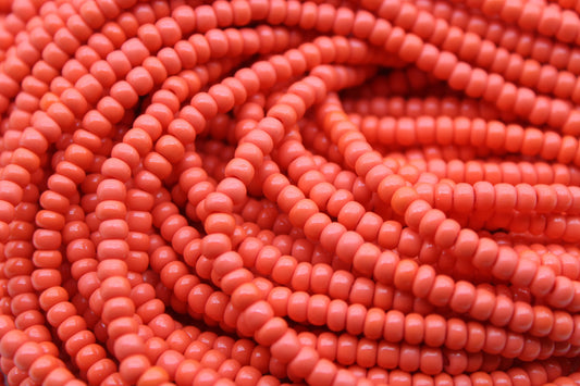 6/0 Preciosa Seed Beads, Coral Opaque, (Colorfast) 1/6/12 Strands, Vintage Seed Beads, Rocailles, Rare seed beads, Jewelry Beads, Embroidery Findings
