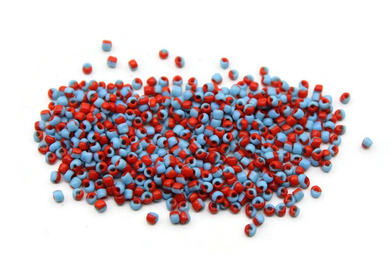 11/0 Aqua Blue-Red Striped Seed Beads, 20/50/100 Grams Packs, Embroidery Beads, Jewelry Beads, Craft Supply, Rondelle Beads, Indian Seed Bead, 511/26.