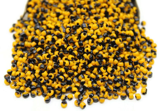 11/0 Yellow-Black Striped Seed Beads, 20/50/100 Grams Packs, Embroidery Beads, Jewelry Beads, Craft Supply, Rondelle Beads, Indian Seed Beads, 512/20.