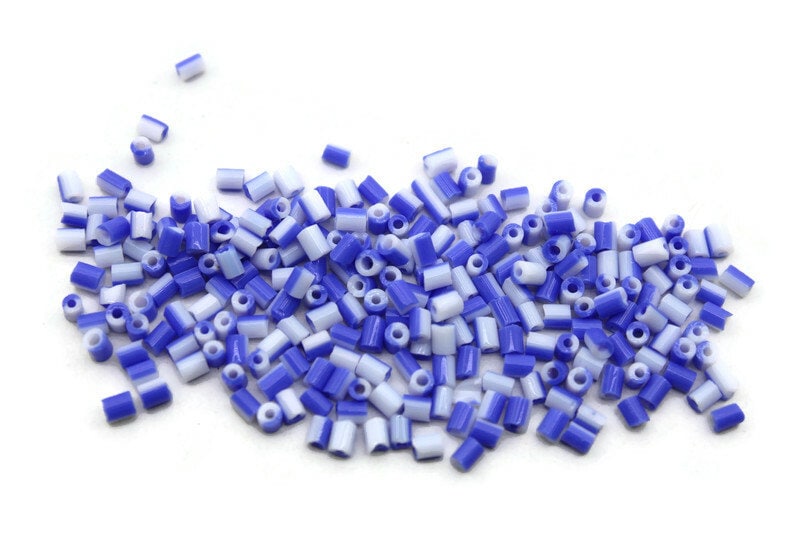 11/0, 2 Cut Navy Blue-White Striped Seed Beads, 20/50/100 Grams Packs, Embroidery Beads, Jewelry Beads, Craft Supply, Indian Seed Beads, 481/3.