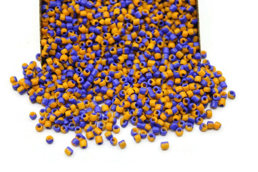 11/0 Marigold-Navy Blue Striped Seed Beads, 20/50/100 Grams Packs, Embroidery Beads, Jewelry Beads, Craft Supply, Rondelle Bead, Indian Bead, 510/25.