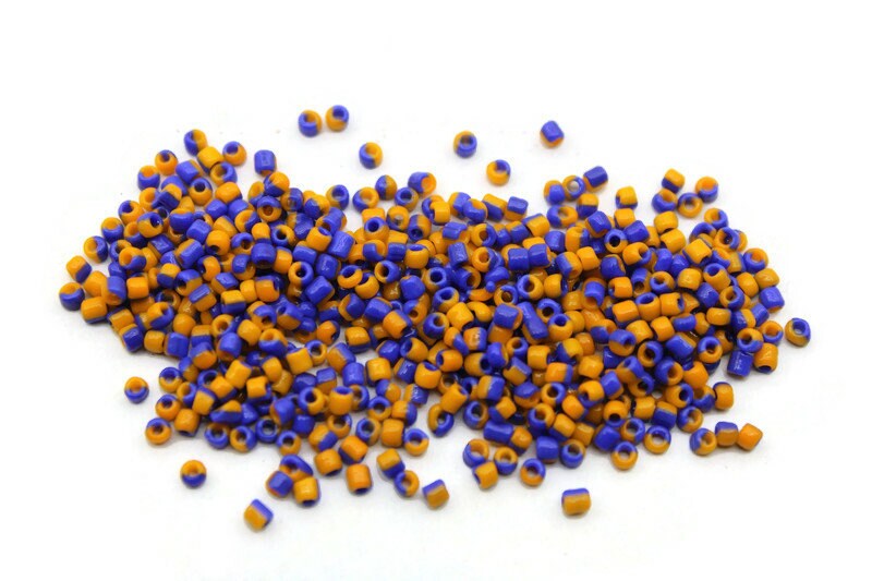 11/0 Marigold-Navy Blue Striped Seed Beads, 20/50/100 Grams Packs, Embroidery Beads, Jewelry Beads, Craft Supply, Rondelle Bead, Indian Bead, 510/25.