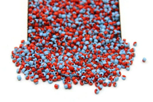 11/0 Aqua Blue-Red Striped Seed Beads, 20/50/100 Grams Packs, Embroidery Beads, Jewelry Beads, Craft Supply, Rondelle Beads, Indian Seed Bead, 511/26.