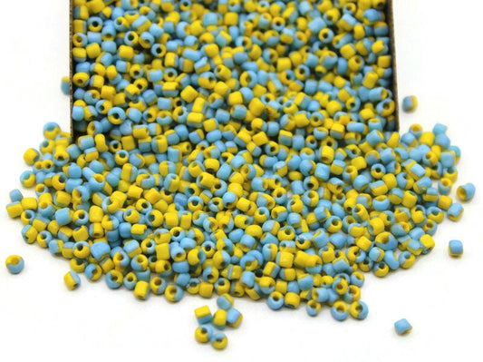 11/0 Aqua Blue-Yellow Striped Seed Beads, 20/50/100 Grams Packs, Embroidery Beads, Jewelry Beads, Craft Supply, Rondelles, Indian Seed Beads, 514/29.