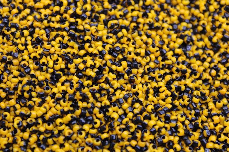 11/0 Yellow-Black Striped Seed Beads, 20/50/100 Grams Packs, Embroidery Beads, Jewelry Beads, Craft Supply, Rondelle Beads, Indian Seed Beads, 512/20.